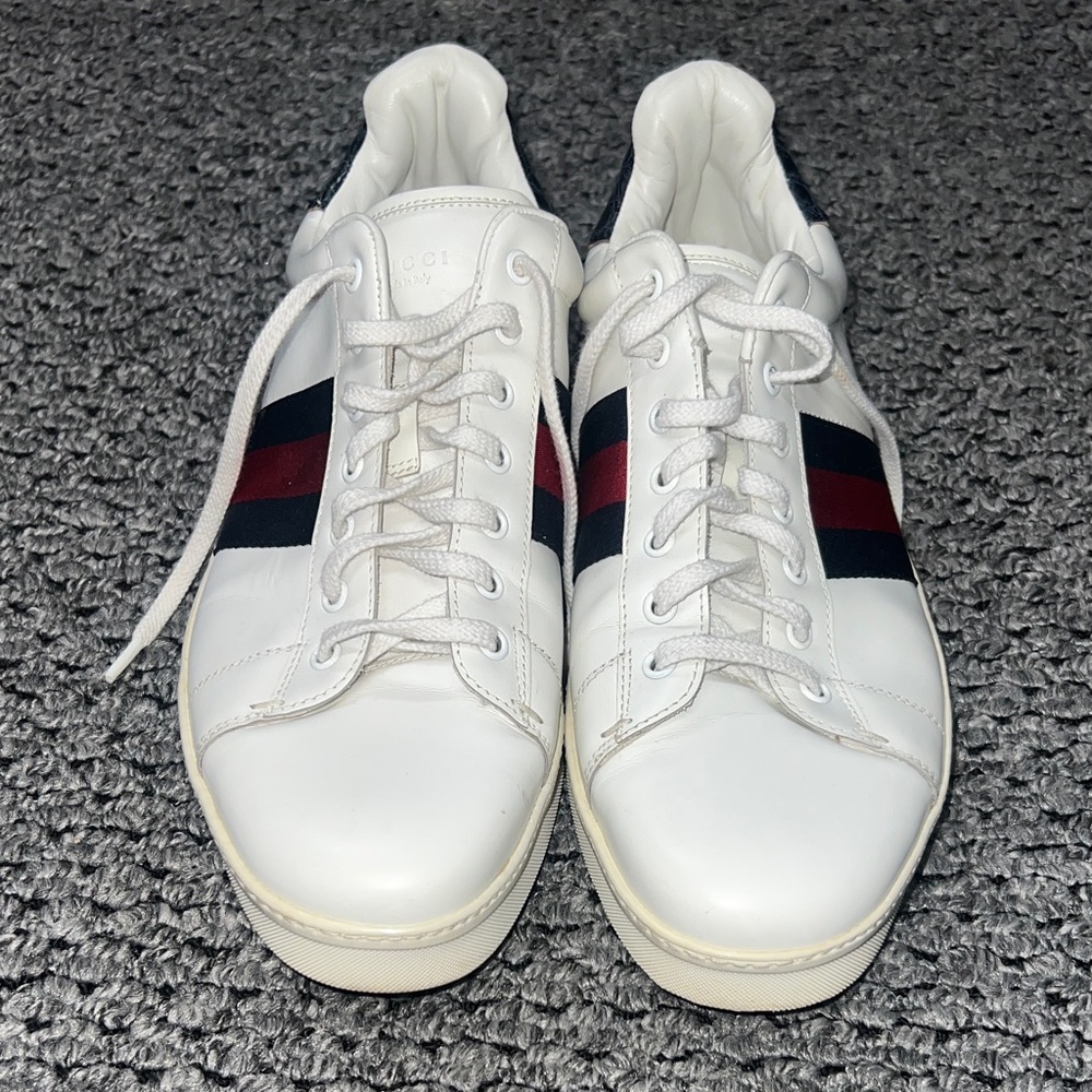 Gucci White Sneakers with Red and Black Accents